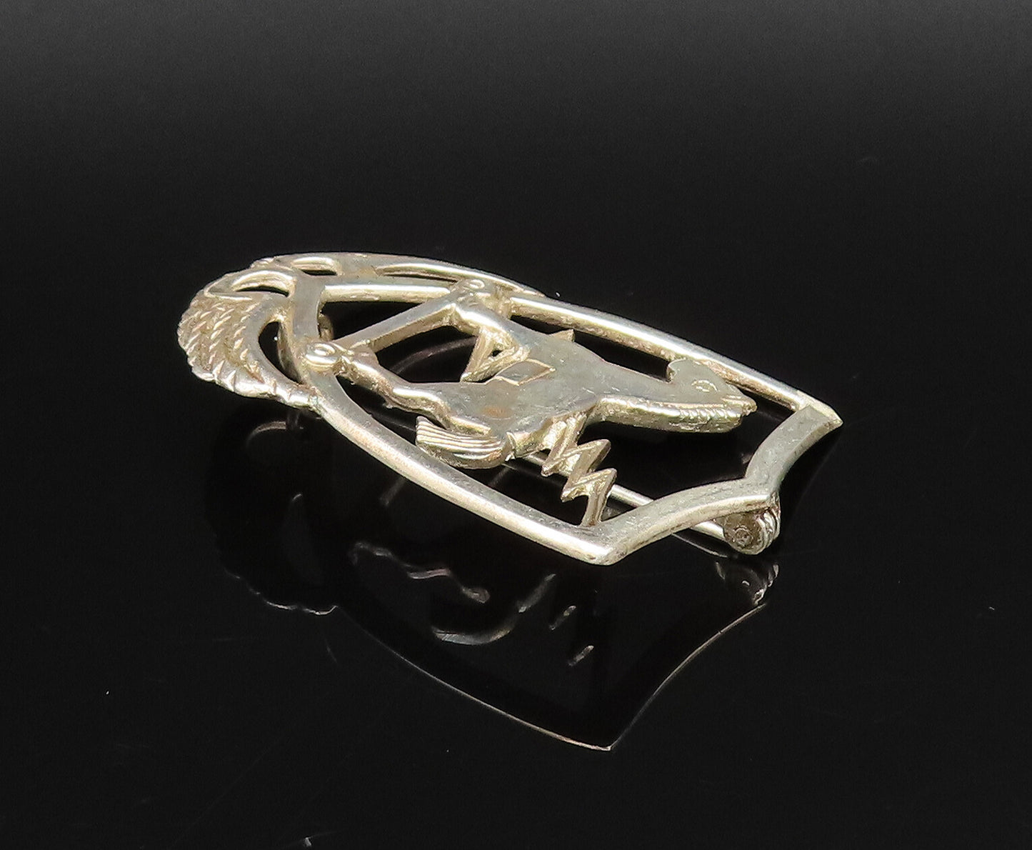 925 Sterling Silver  Vintage Horse & Lightning Cutout Brooch Pin  BP10003