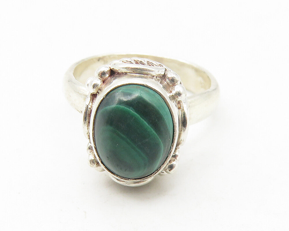 925 Sterling Silver  Cabochon Cut Malachite Twist Band Ring Sz 5  RG11341