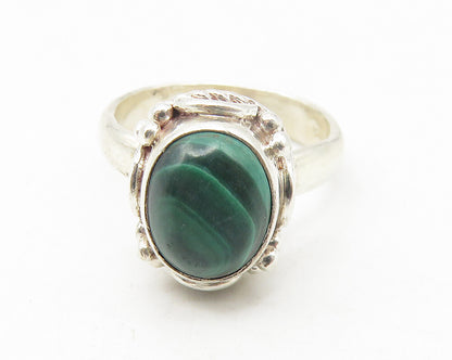 925 Sterling Silver  Cabochon Cut Malachite Twist Band Ring Sz 5  RG11341