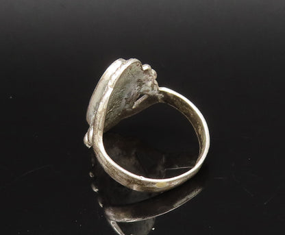 POST BELL 925 Silver  Vintage Dotted & Rope Border Malachite Ring Sz 6 RG25958