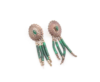 925 Sterling Silver Vintage Earrings SOUTHWESTERN Oval Turquoise Dangles EG13486
