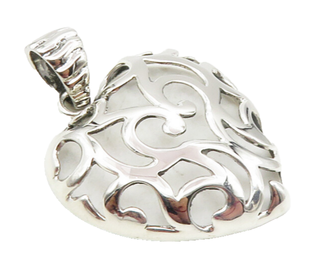 925 Sterling Silver  Shiny Polished Cutout Love Heart Dome Pendant  PT7380