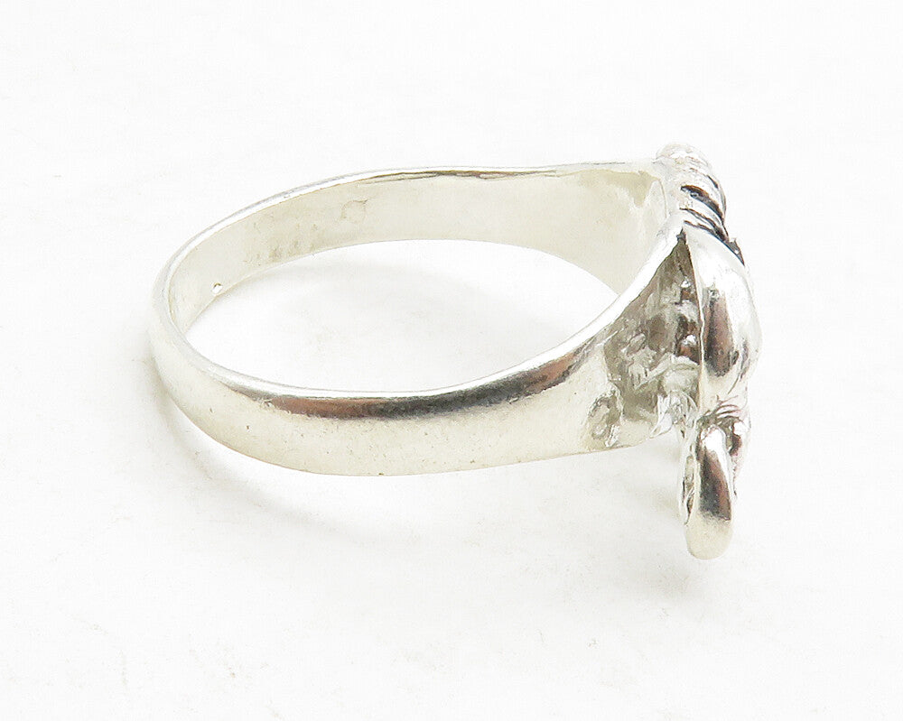 925 Sterling Silver  Vintage Red Topaz Eye Elephant Band Ring Sz 9.5  RG13164