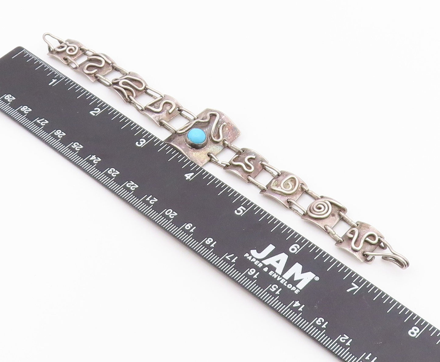 925 Sterling Silver  Vintage Turquoise Swirl Spiral Chain Bracelet  BT8929