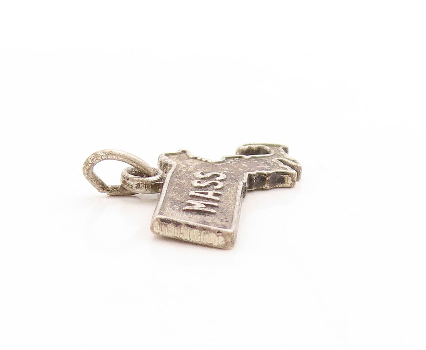 925 Sterling Silver Vintage Pendant Dark Tone Cutout Mass Map Charm  PT23742
