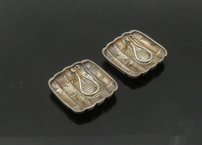 925 Sterling Silver  Vintage Brick Layer Pattern Square Drop Earrings  EG10548