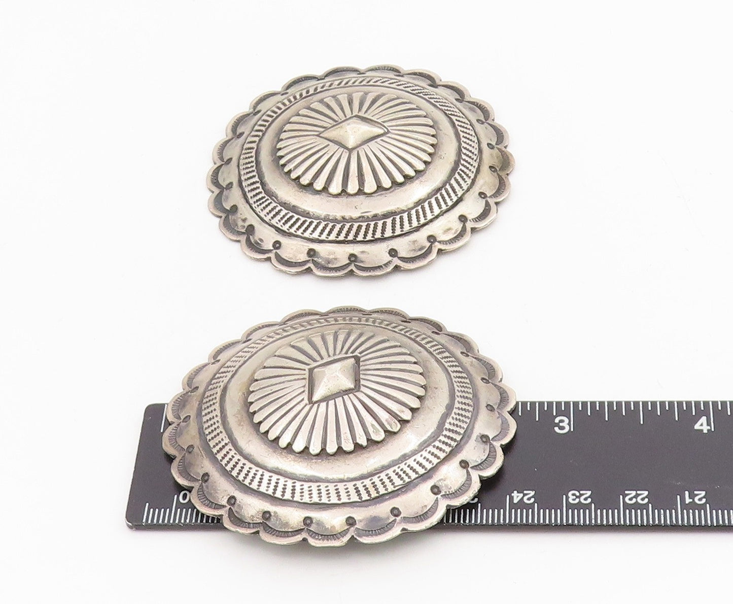 925 Sterling Silver Vintage Belt Buckle SOUTHWESTERN Scalloped Conchos TR4138