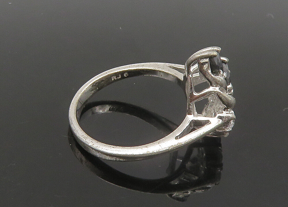 925 Sterling Silver  Vintage Shiny Topaz & Hematite Band Ring Sz 6  RG22271