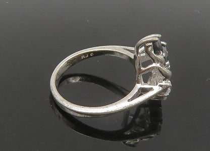 925 Sterling Silver  Vintage Shiny Topaz & Hematite Band Ring Sz 6  RG22271