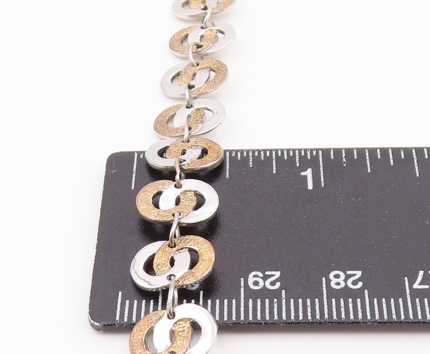 925 Sterling Silver Vintage Bracelet Two Tone Interlocking Circles Link  BT12200