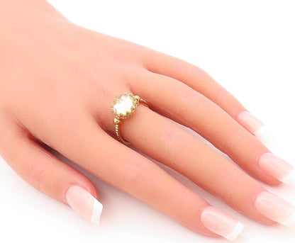 925 Sterling Silver Vintage Ring Gold Plated Carved Yellow CZ  Sz 7  RG29372