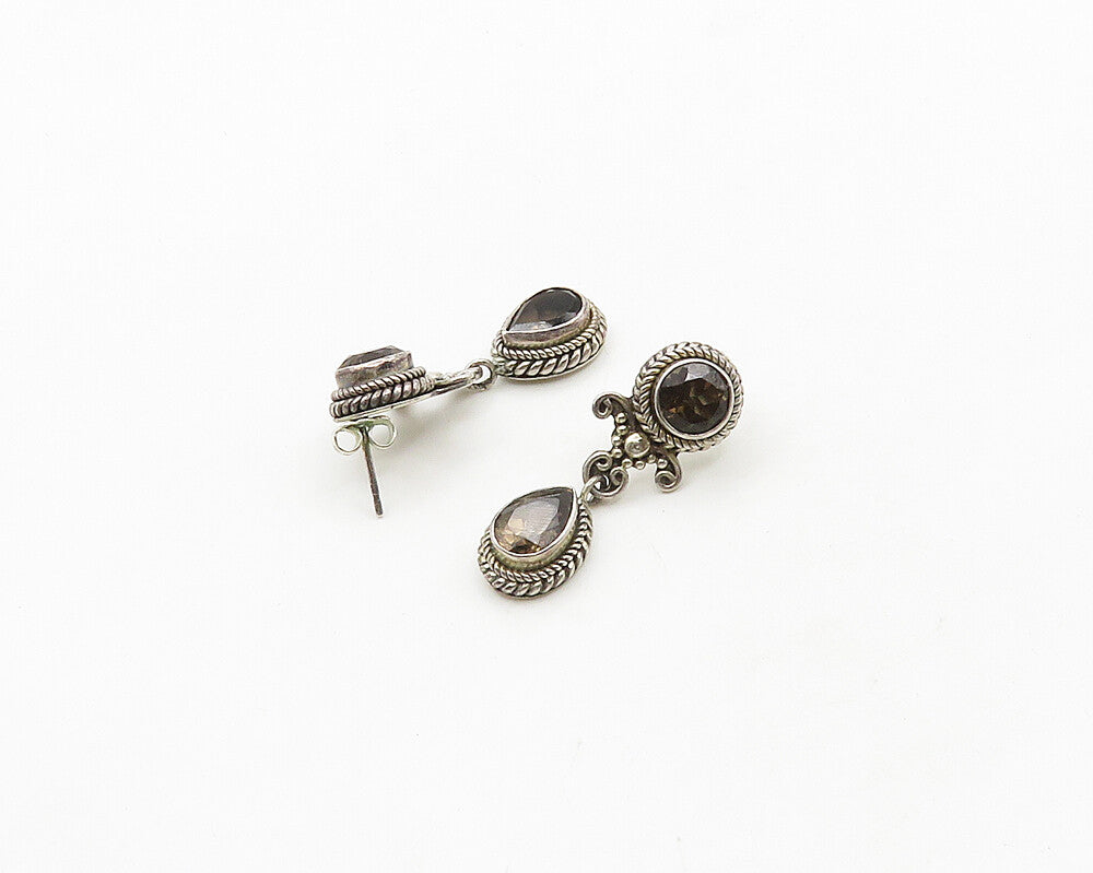 BALI 925 Sterling Silver  Vintage Smoky Topaz Wheat Dangle Earrings EG9687