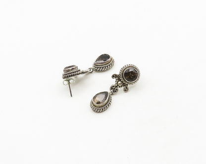 BALI 925 Sterling Silver  Vintage Smoky Topaz Wheat Dangle Earrings EG9687