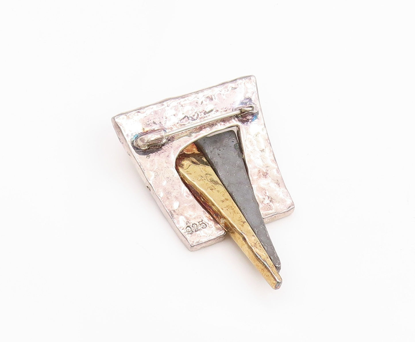 925 Sterling Silver Vintage Brooch Pin Two Tone Classic Hammered Couple  BP12377