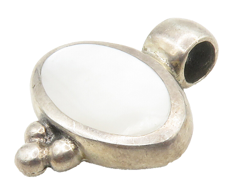 925 Sterling Silver  Vintage Inlaid Mother Of Pearl Bubble Pendant  PT11738