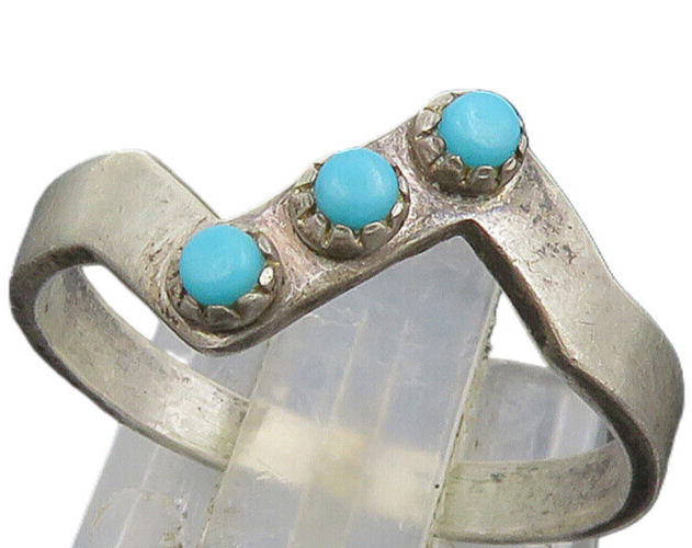 POST BELL 925 Silver  Vintage 3 Stone Turquoise Zig Zag Ring Sz 7.5  RG25118
