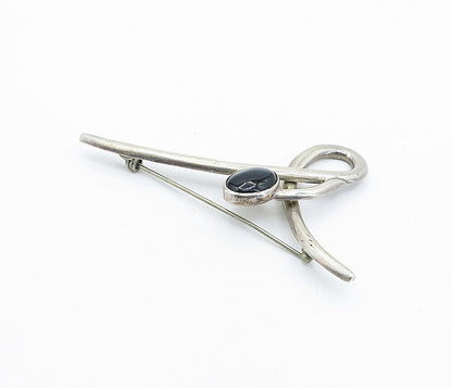 MEXICO 925 Sterling Silver  Vintage Cabochon Cut Black Onyx Brooch Pin  BP2404
