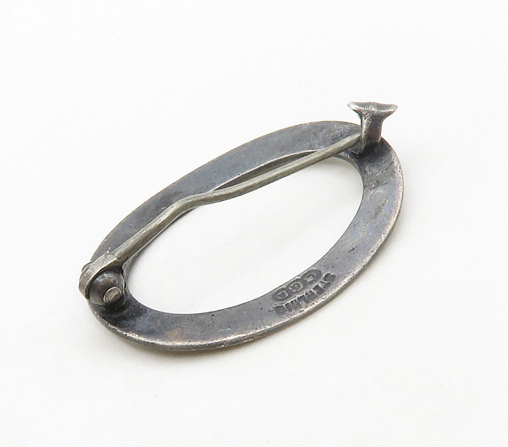 DESIGNER 925 Sterling Silver  Vintage Dark Tone Open Oval Brooch Pin  BP6460