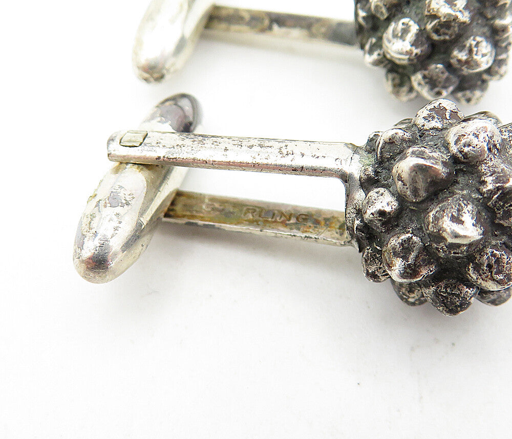 925 Sterling Silver  Vintage Antique Oxidized Spiked Ball Cuff Links  TR1087