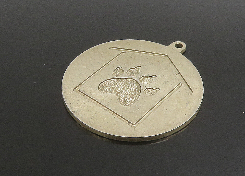 925 Sterling Silver  Vintage Dog Paw Print & House Round Pendant  PT19108