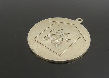 925 Sterling Silver  Vintage Dog Paw Print & House Round Pendant  PT19108