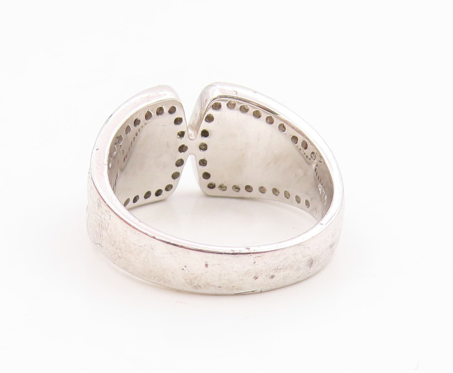 925 Sterling Silver Vintage Ring Modernist CZ Abstracr Wrap Band  Sz 7  RG35637