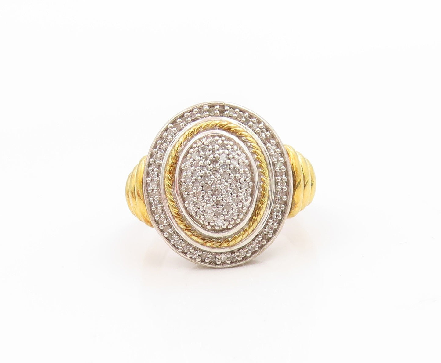 925 Sterling Silver Vintage Ring Two Tone Genuine Diamonds Band  Sz 5  RG36056
