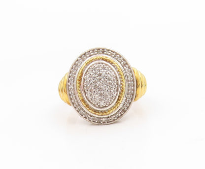 925 Sterling Silver Vintage Ring Two Tone Genuine Diamonds Band  Sz 5  RG36056