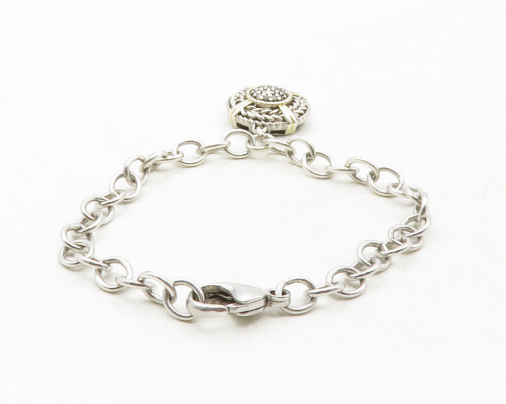 925 Sterling Silver  Genuine Diamonds 2 Tone Wheat Charm Chain Bracelet BT4810