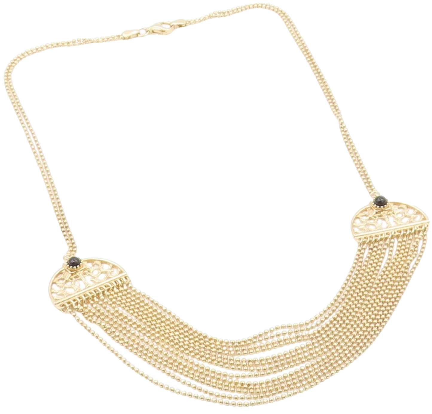 925 Silver Vintage Black Onyx Gold Plated Multi Strand Chain Necklace NE3422