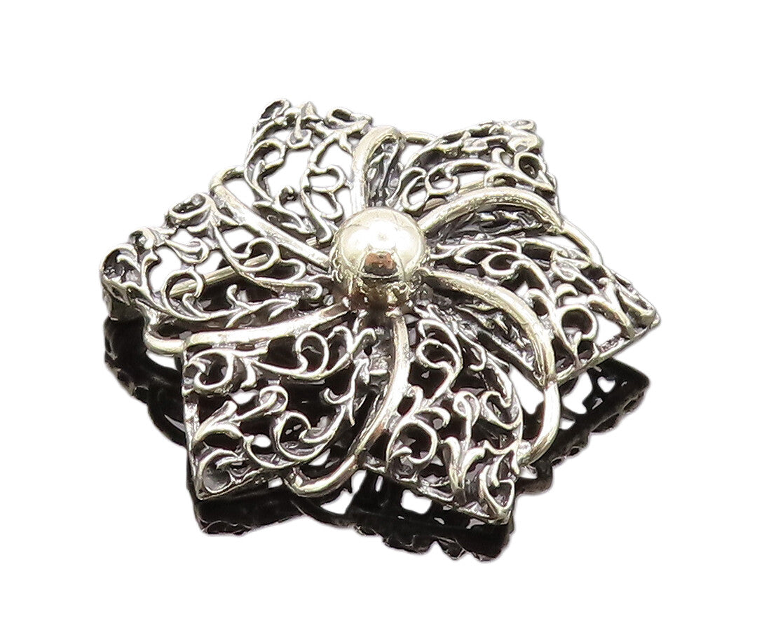 DANECRAFT 925 Silver  Vintage Openwork Flower Pinwheel Brooch Pin  BP10121