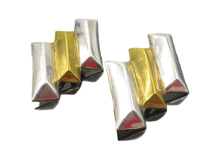 MEXICO 925 Silver  Vintage Shiny 2 Tone Modernist Non Pierce Earrings  EG4790