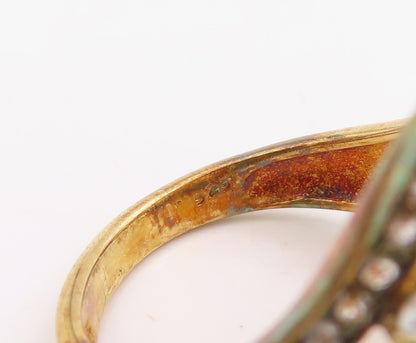 925 Sterling Silver Vintage Ring Gold Plated Cabochon Gemstone  Sz 8  RG30720