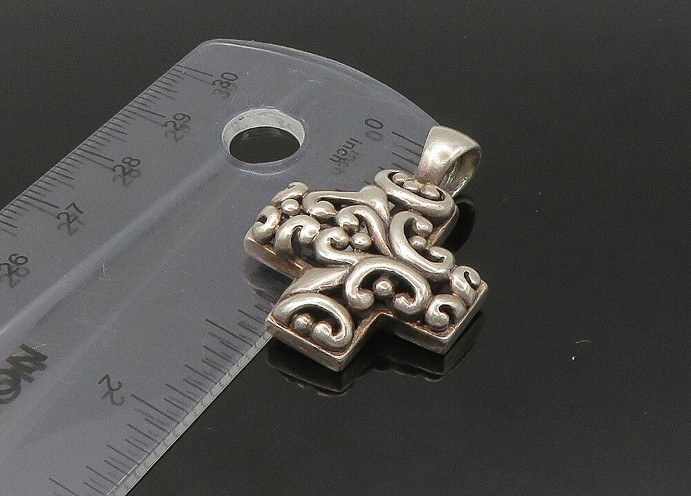 925 Sterling Silver  Vintage Shiny Love Heart Swirl Cross Pendant  PT18041