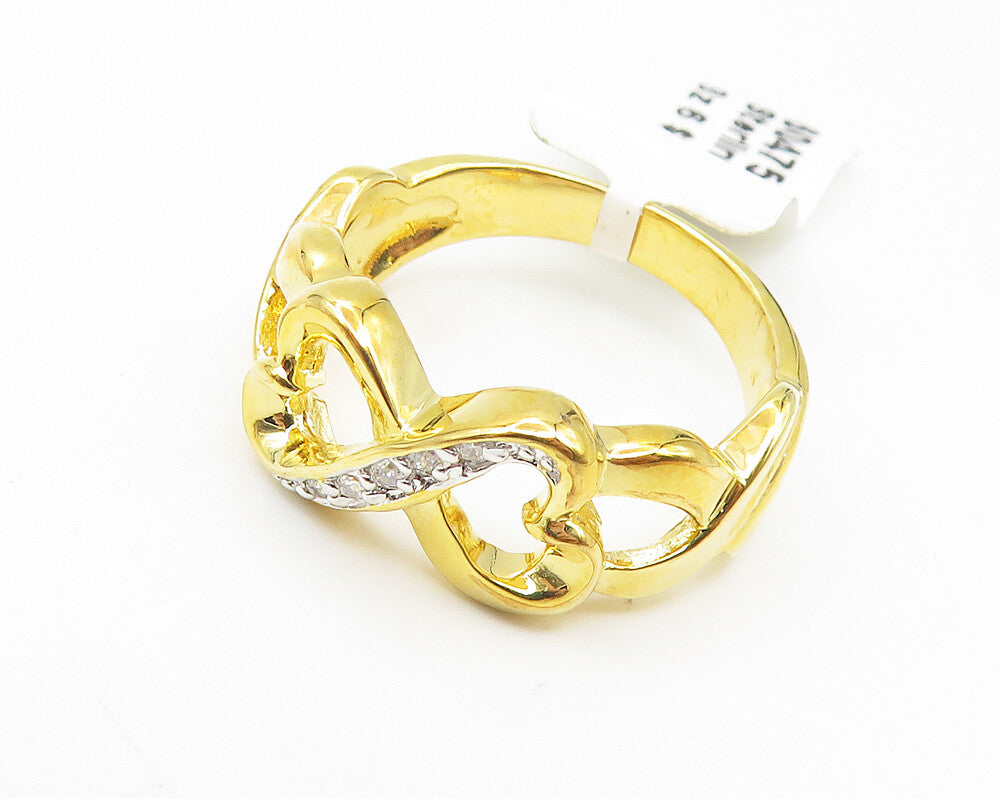 925 Sterling Silver  Topaz Gold Plated Infinity Hearts Band Ring Sz 6  RG11064