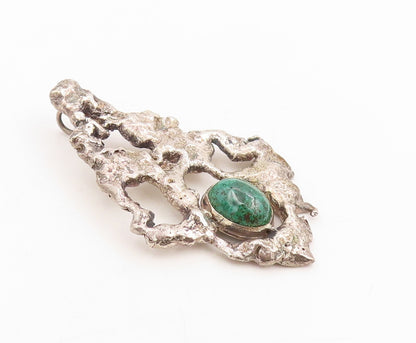 925 Sterling Silver Vintage Pendant Cabochon Malachite Brutalist Locket  PT25447