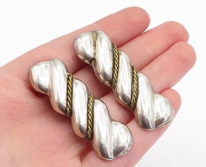 MEXICO 925 Silver  Vintage Two Tone Fluted Twist Non Pierce Earrings  EG2806