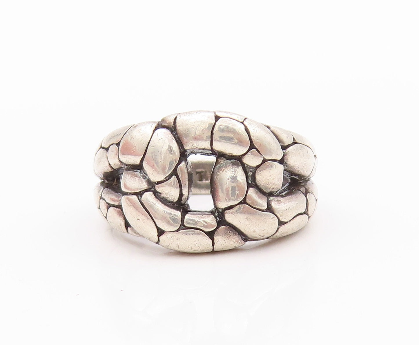 925 Sterling Silver Vintage Ring Dark Tone Snake Skin Design Cut  SZ 6  RG32249