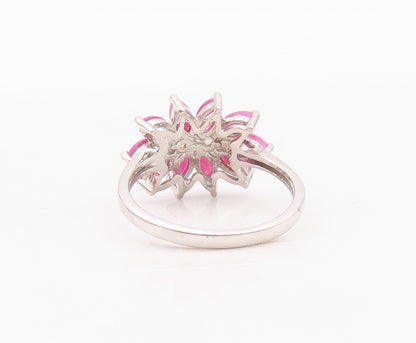 925 Sterling Silver Vintage Ring Citrine & Ruby Floral Design  Sz 7  RG29951