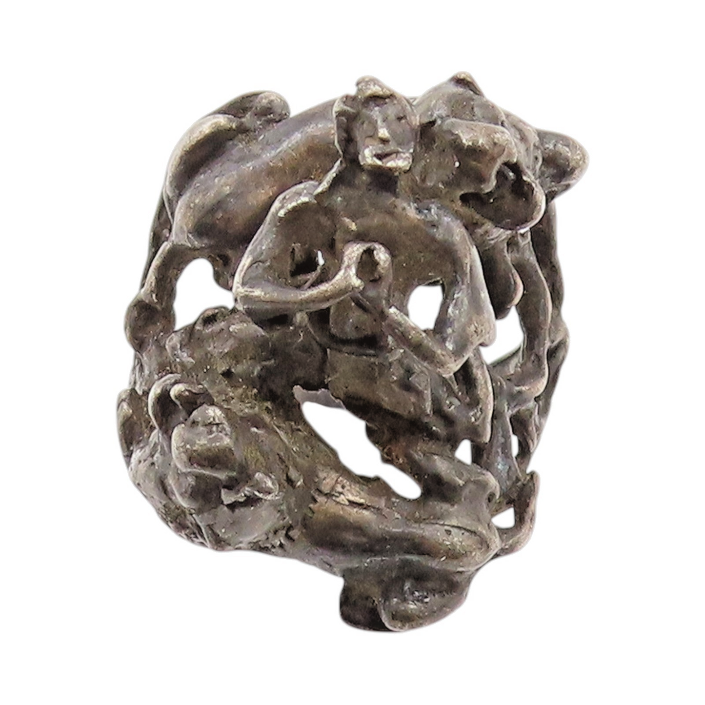 925 Sterling Silver Vintage Ring Bible Figure Daniel Lions Den  Sz 7.5  RG32703
