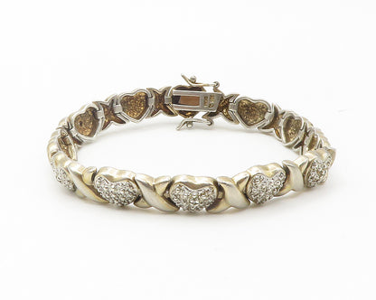 925 Sterling Silver  Vintage Genuine Diamonds XO Heart Chain Bracelet  BT5648