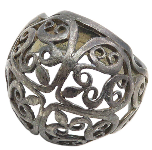925 Sterling Silver  Vintage Oxidized Cutout Swirl Band Ring Sz 6.5  RG9689