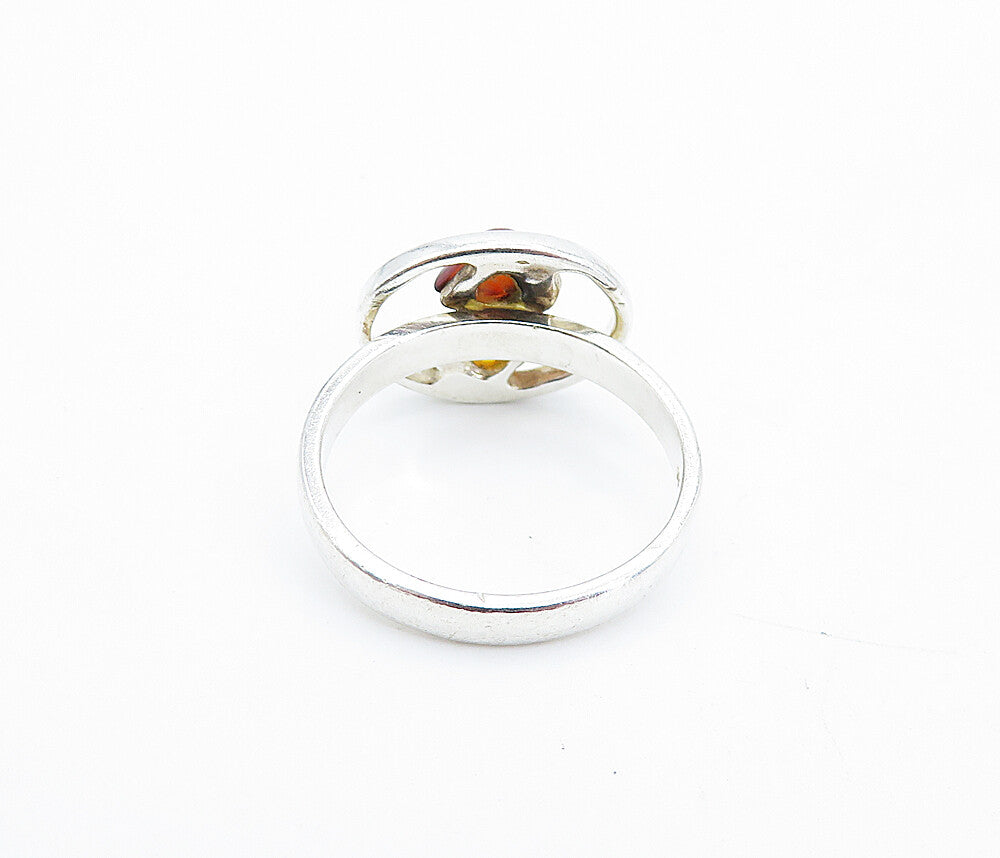 POLAND 925 Sterling Silver  Vintage Tear Drop Amber Band Ring Sz 6.5  RG4311