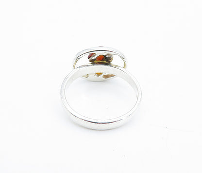 POLAND 925 Sterling Silver  Vintage Tear Drop Amber Band Ring Sz 6.5  RG4311