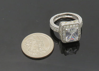 925 Sterling Silver  Vintage Shiny Cubic Zirconia Cocktail Ring Sz 10  RG20796