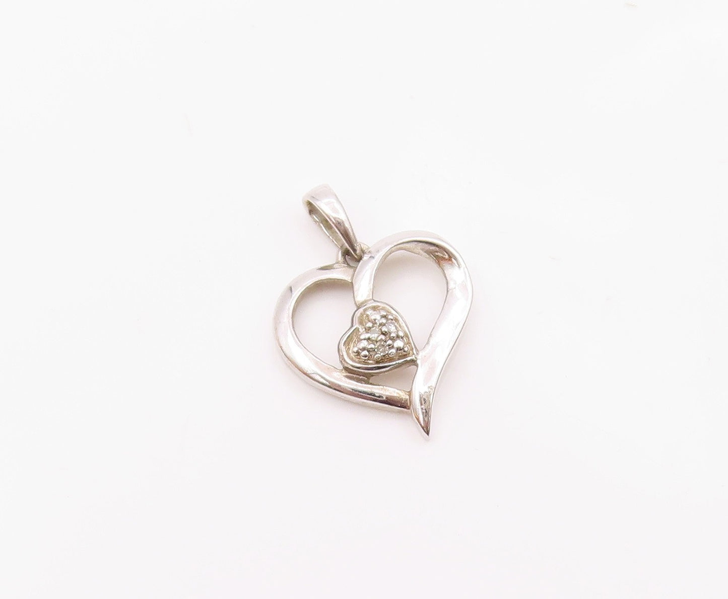 925 Sterling Silver  Vintage Genuine Diamonds Love Heart Pendant  PT17980