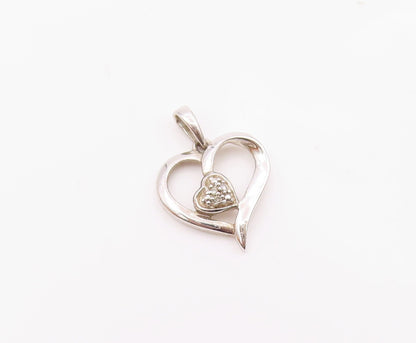 925 Sterling Silver  Vintage Genuine Diamonds Love Heart Pendant  PT17980