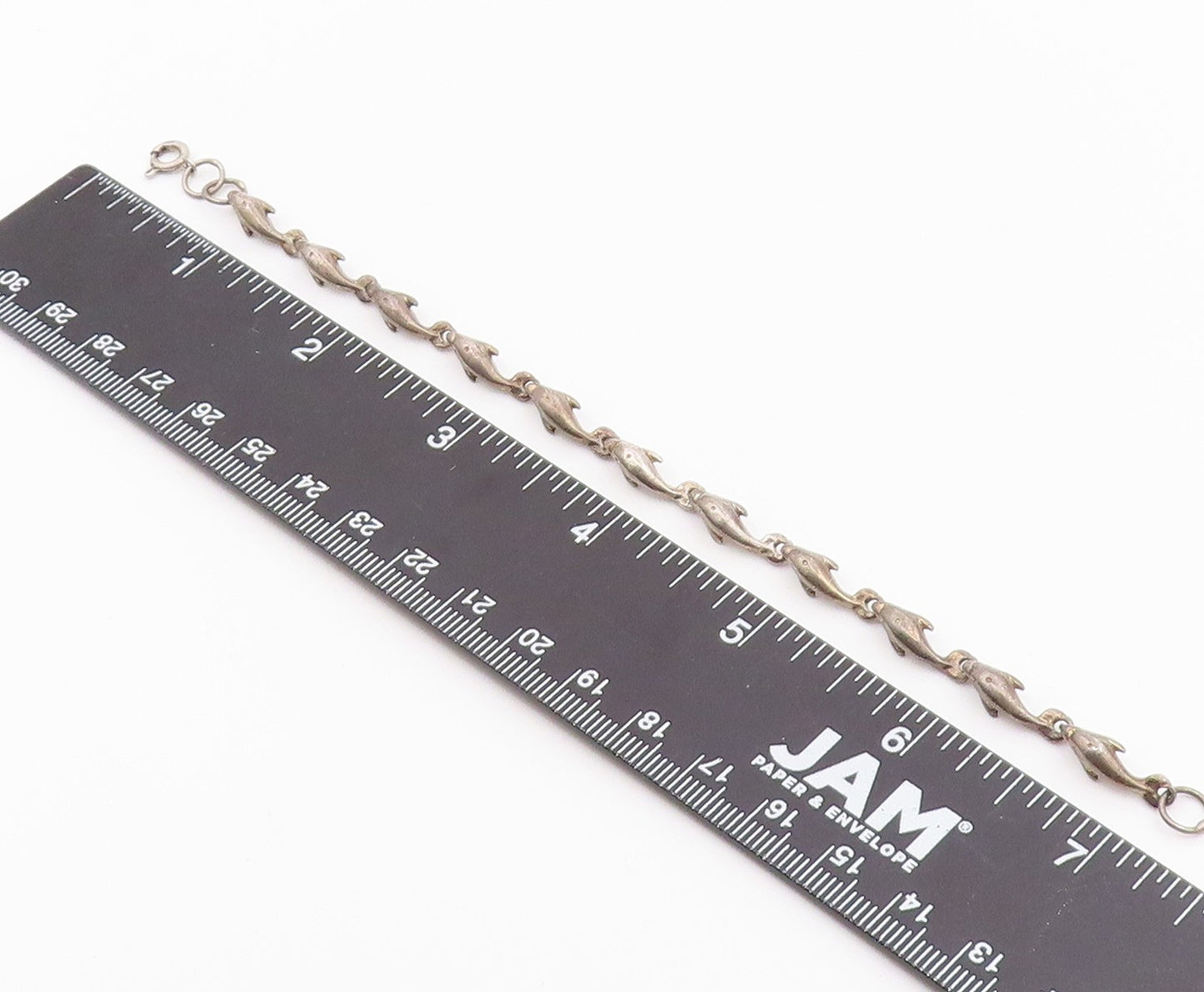 925 Sterling Silver  Vintage Dark Tone Dolphin Motif Chain Bracelet  BT6197