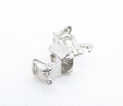 925 Sterling Silver  Vintage Shiny Man Pushing Carriage Drop Pendant  PT4759
