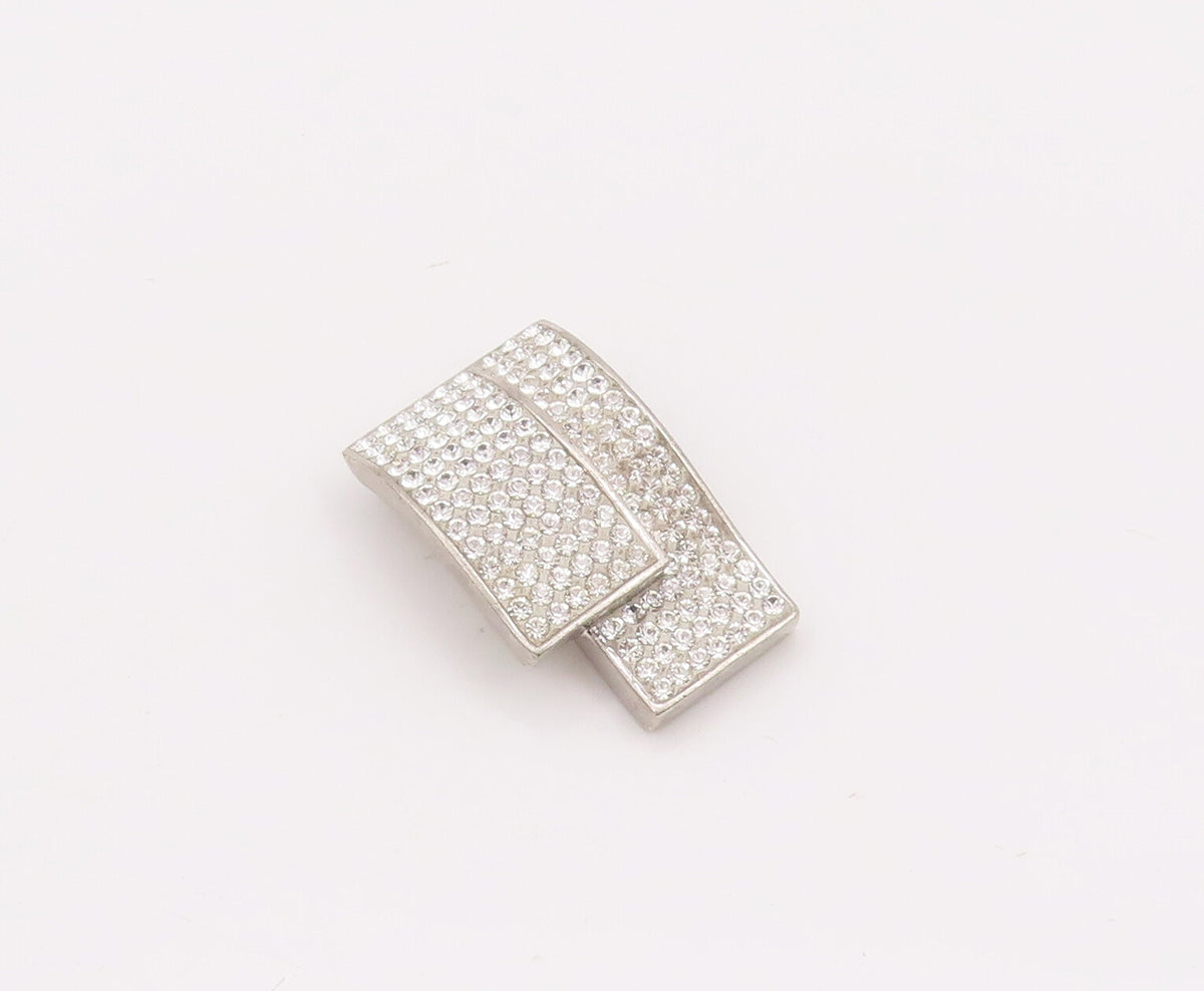 925 Sterling Silver Vintage Pendant Double Rectangular Inlay CZ Drop  PT23095